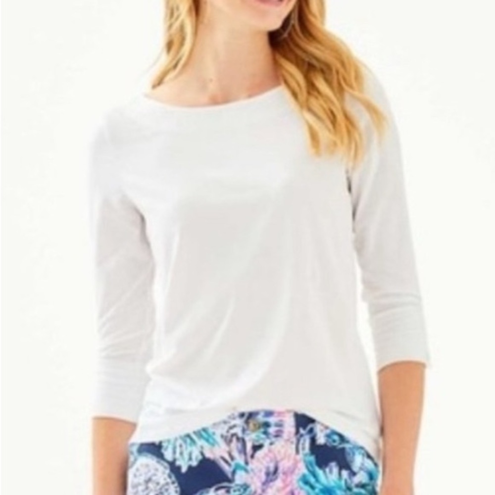 NWT Lilly Pulitzer Salma Top XL Bayside Chic Pima Cotton  3/4 Sleeve